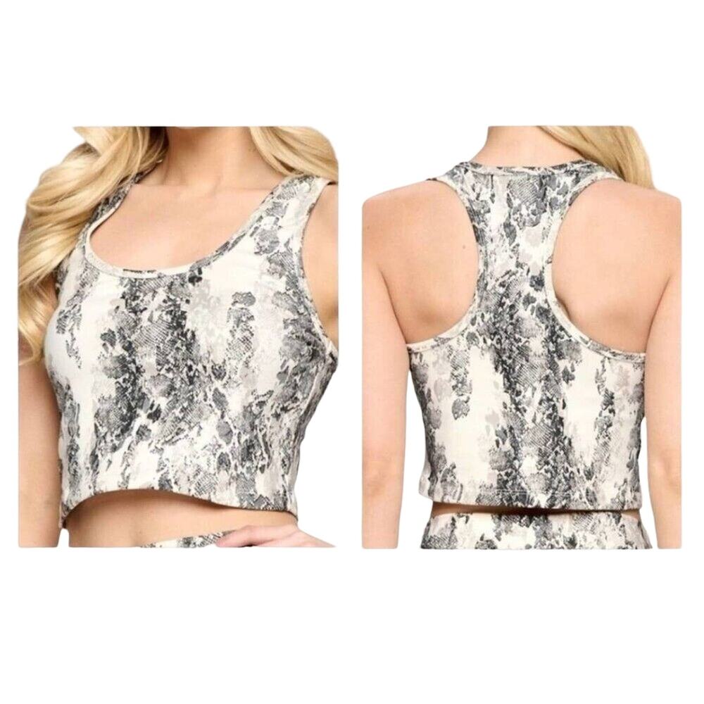 Evolution & Creation Womens Small Snakeskin Animal Print Racerback Crop Tank Top